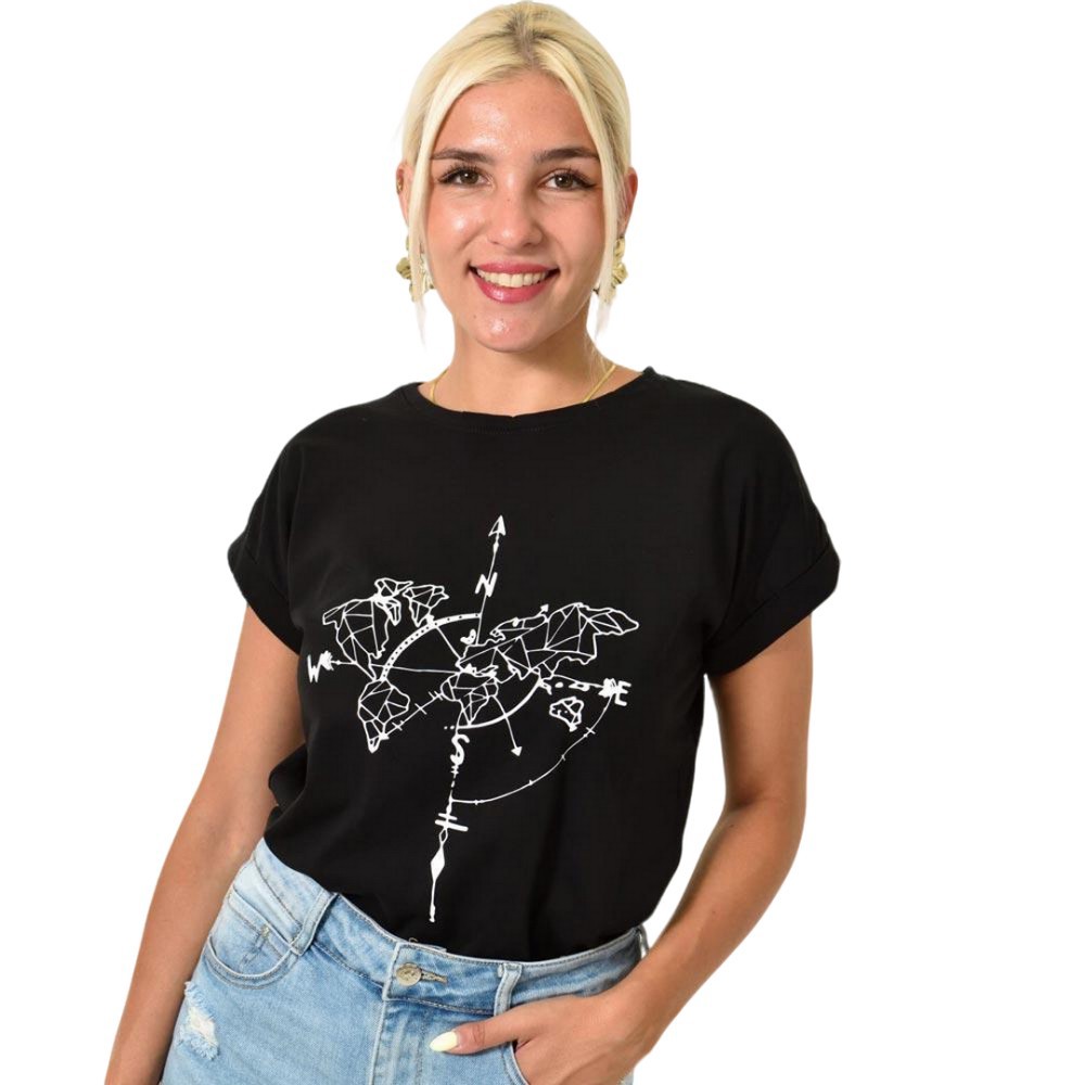 T-shirt με τύπωμα Μαύρο 25526
