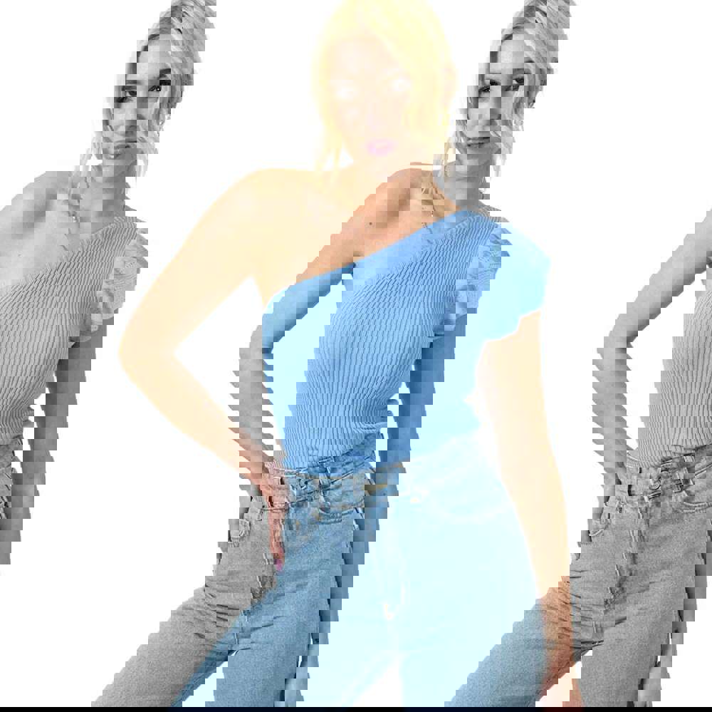 Γυναικείο τοπ με έναν ώμο Γαλάζιο 23330