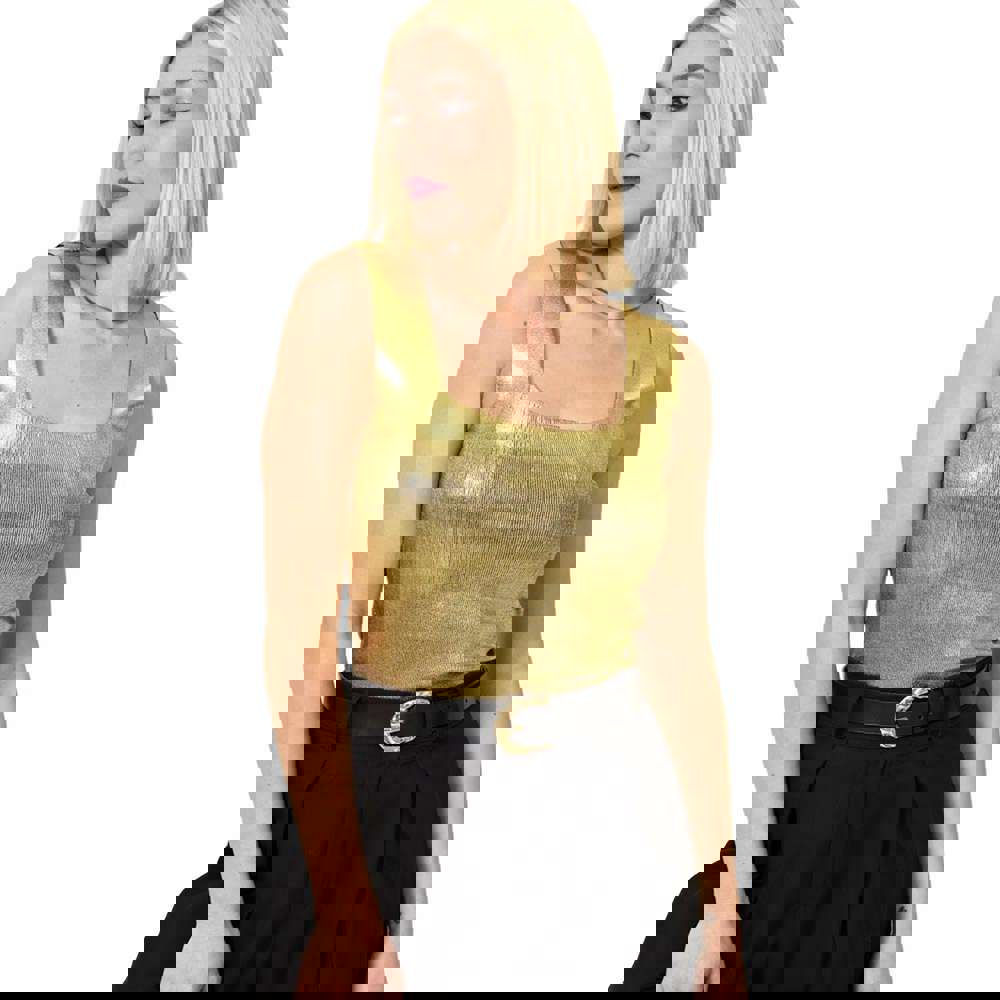 Μεταλιζέ τοπ με τετράγωνη λαιμόκομψη Χρυσό 23420