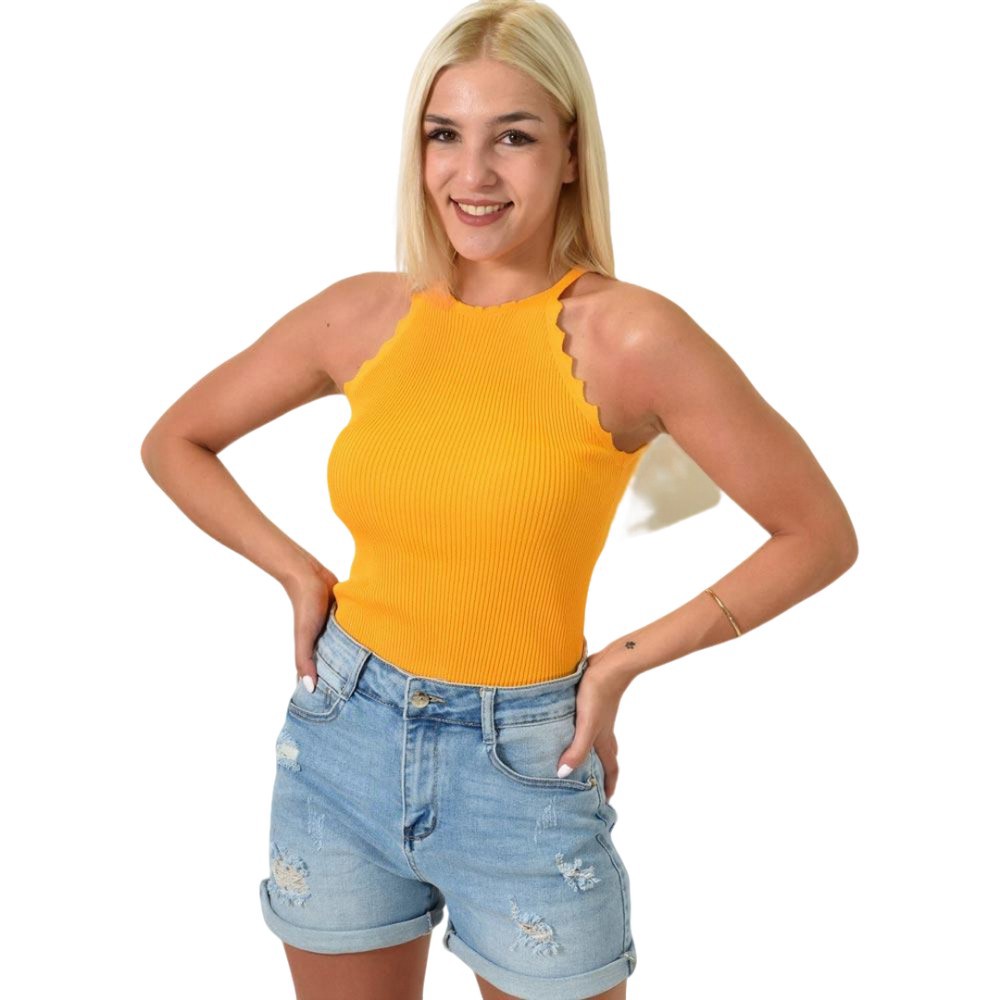 Γυναικείο τοπ τύπου ριπ Μουσταρδί 24823