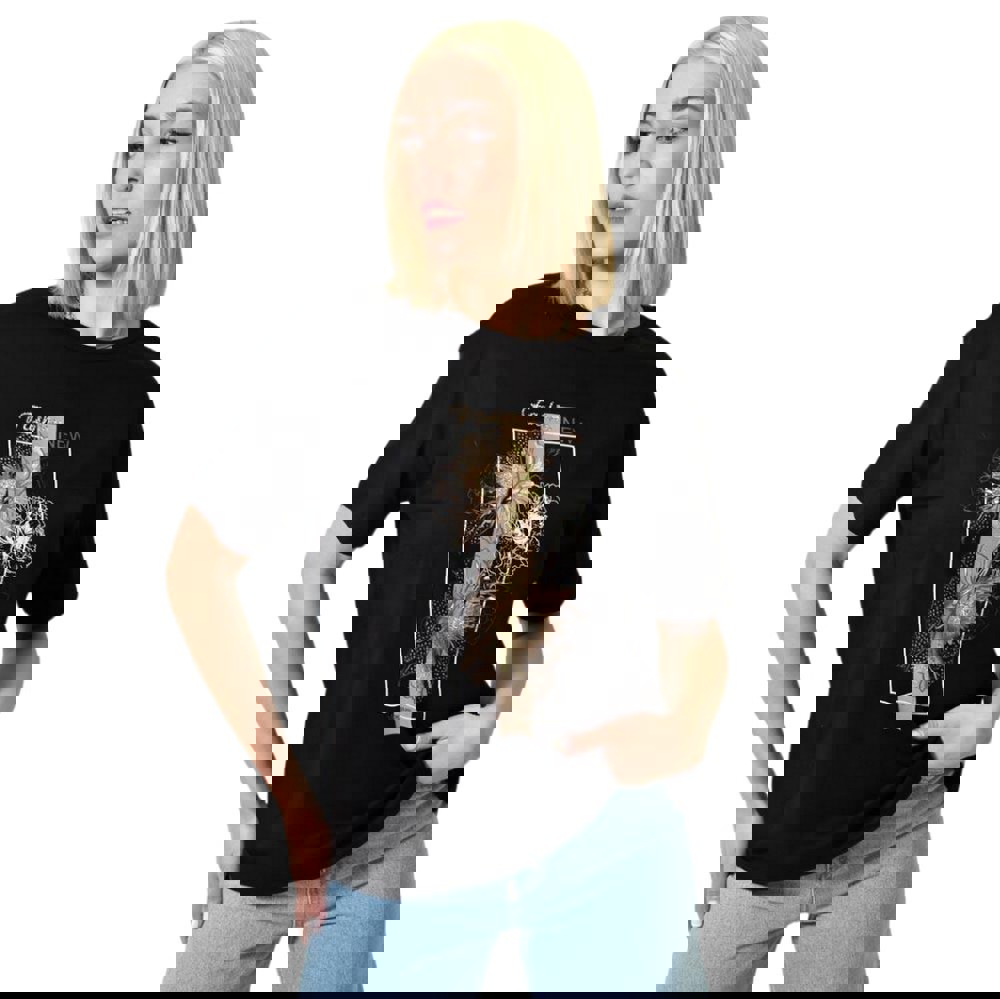 Γυναικείο T-shirt με στάμπα και στρας Μαύρο 23775