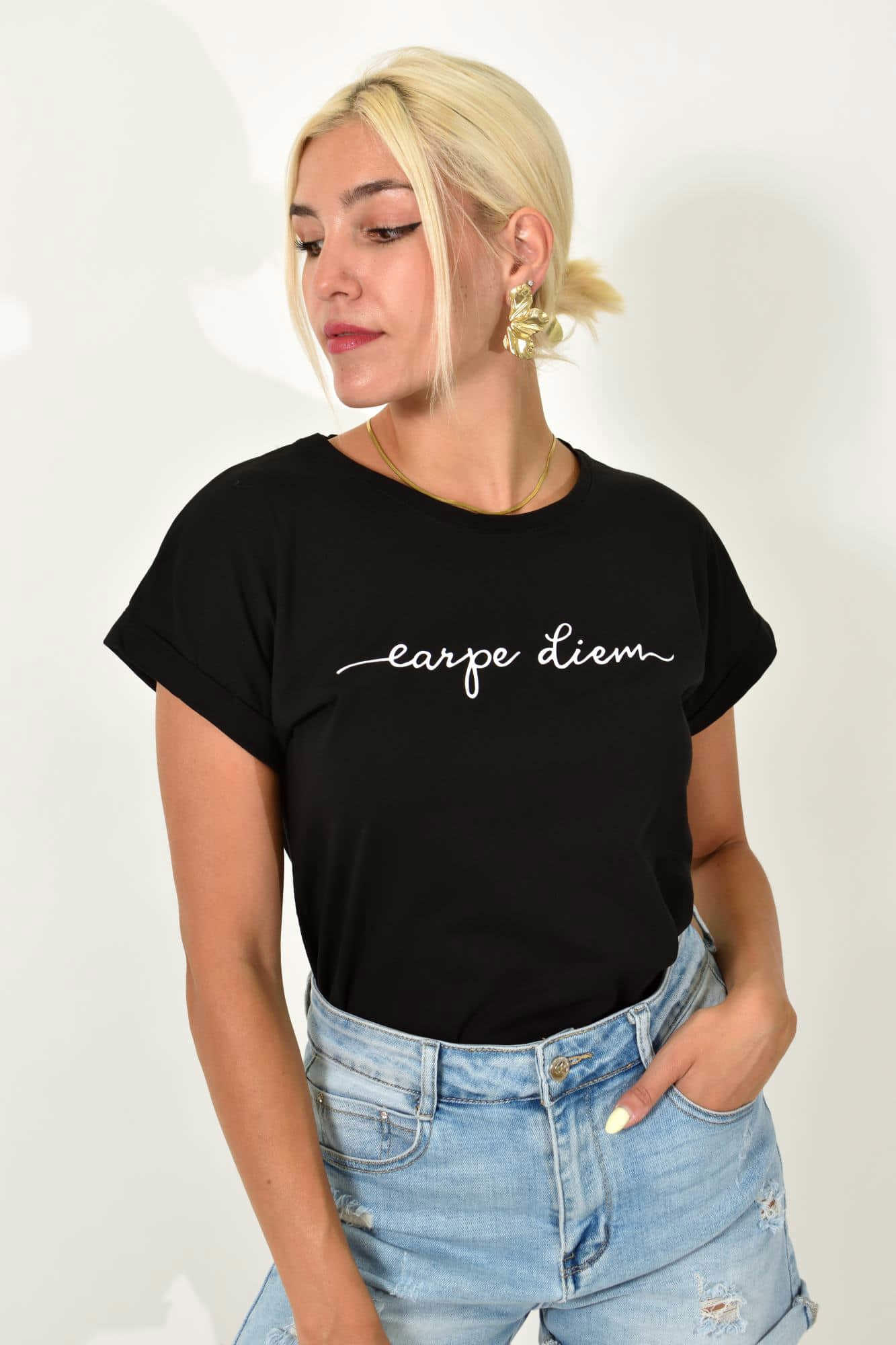 T-shirt με τύπωμα Μαύρο 25510