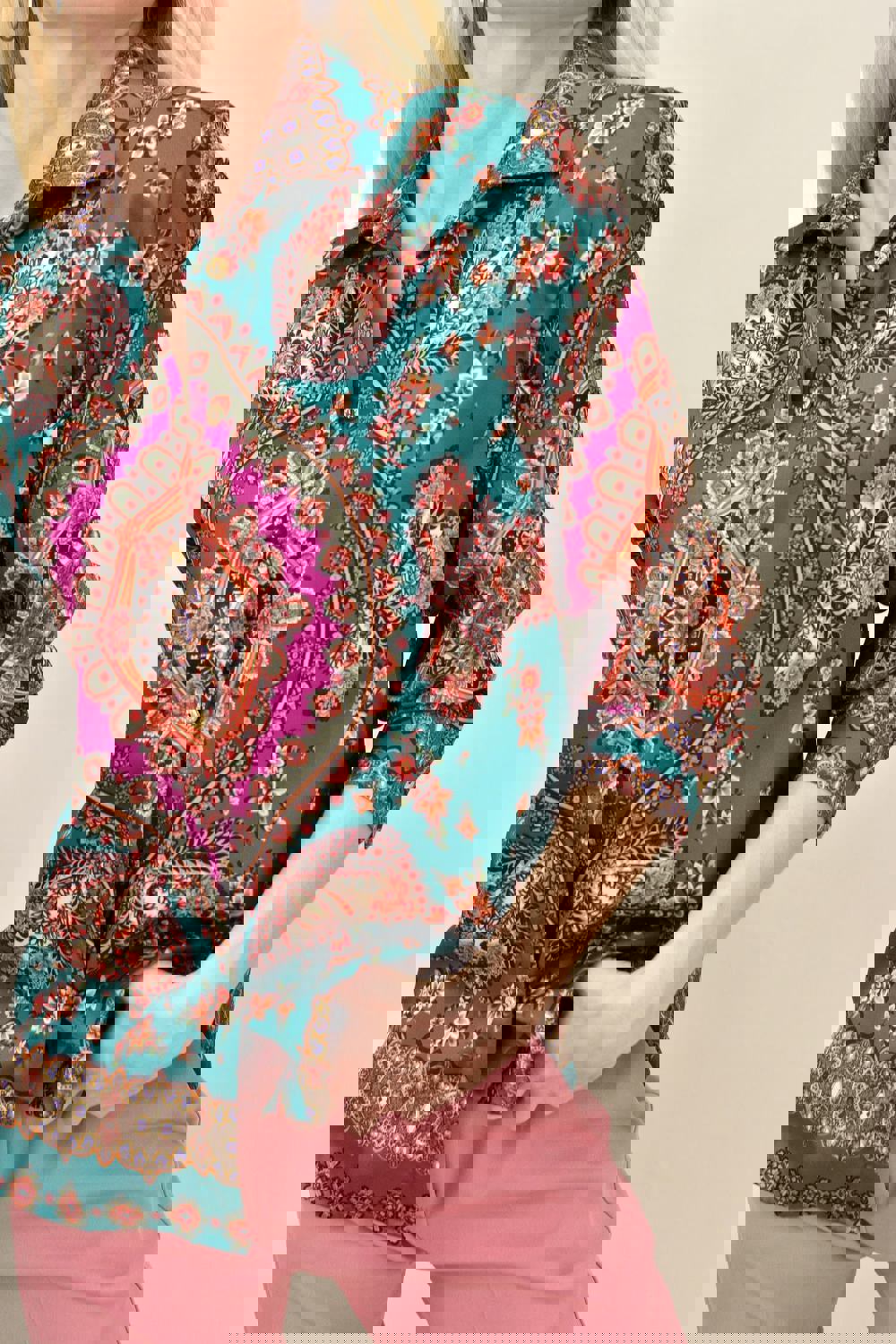 Γυναικείο πουκάμισο εμπριμέ Πράσινο 14555 φωτογραφία