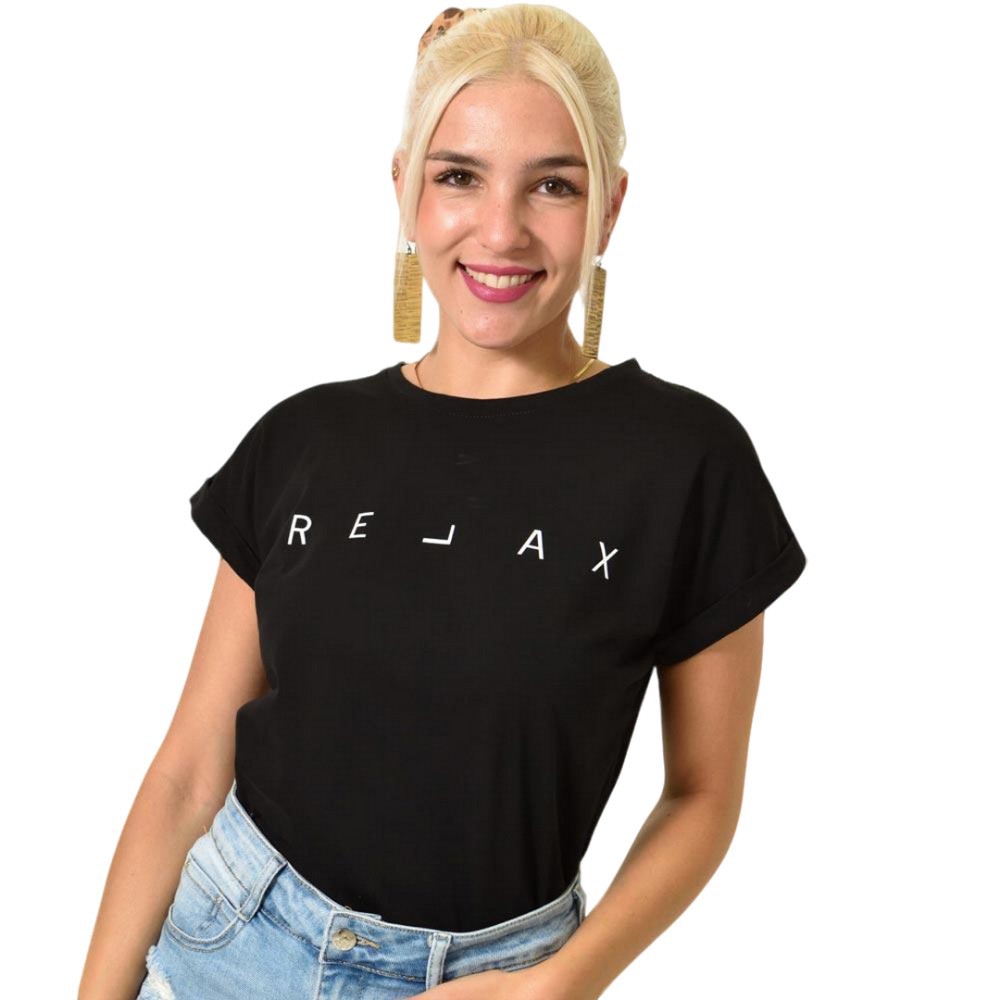 T-shirt με τύπωμα RELAX Μαύρο 25596