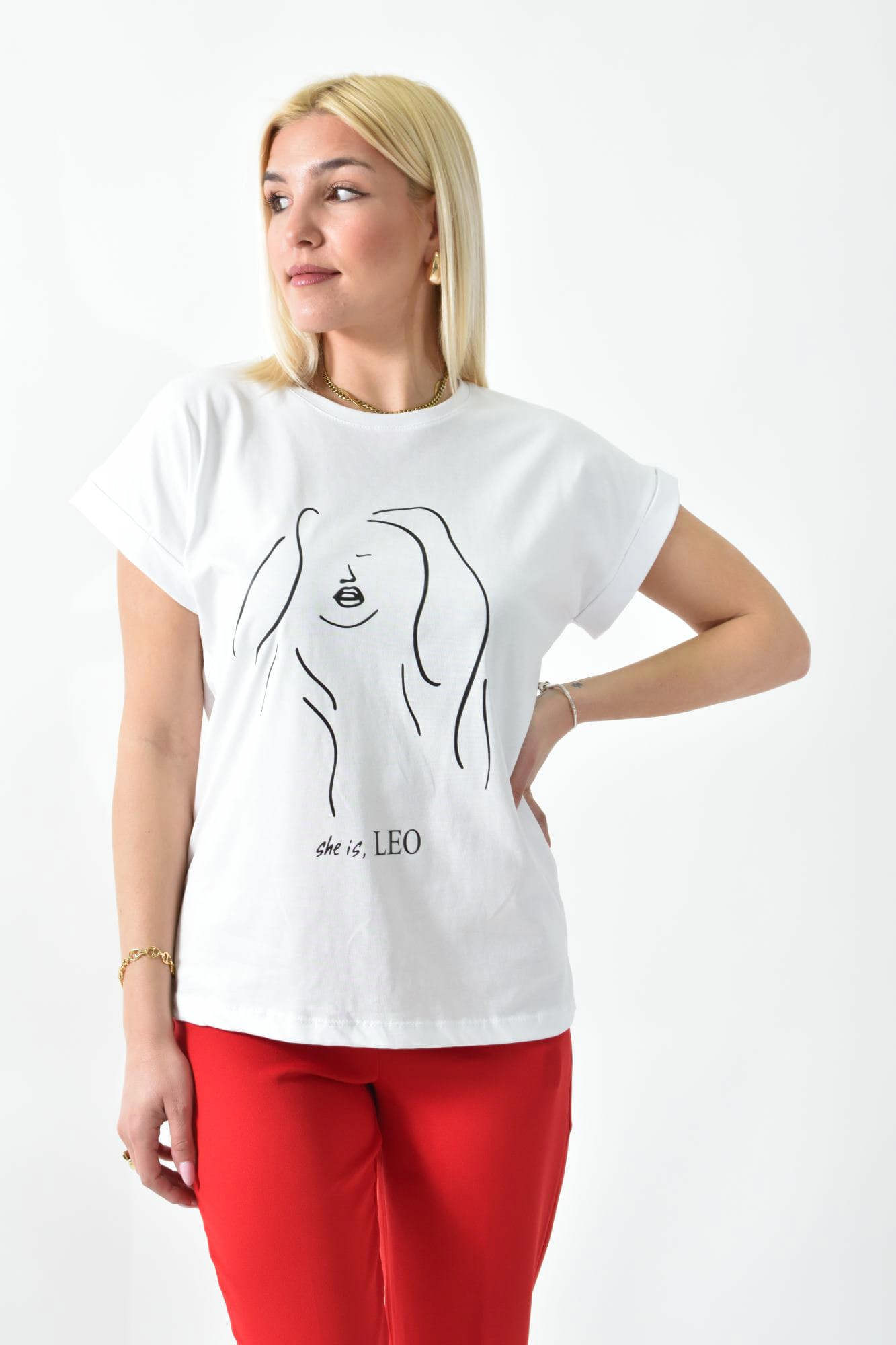 T-shirt με τύπωμα she is LEO Λευκό 26395