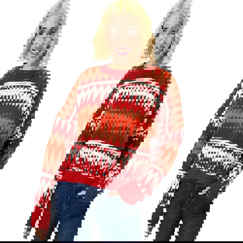 Πλεκτό πουλόβερ ζακάρ πολύχρωμο Μπορντώ 23063