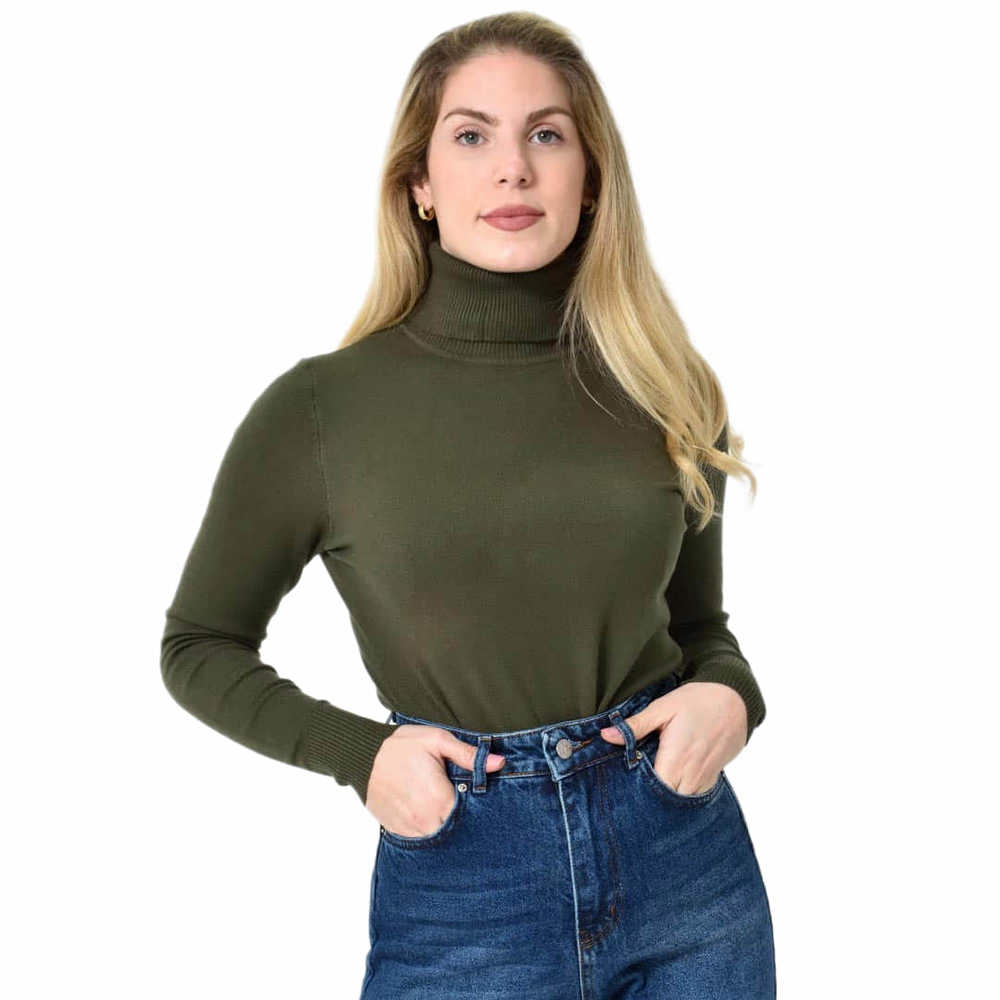 Πλεκτό Ζιβάγκο με Ύφανση Ριπ & Απαλή Υφή Χακί 27260