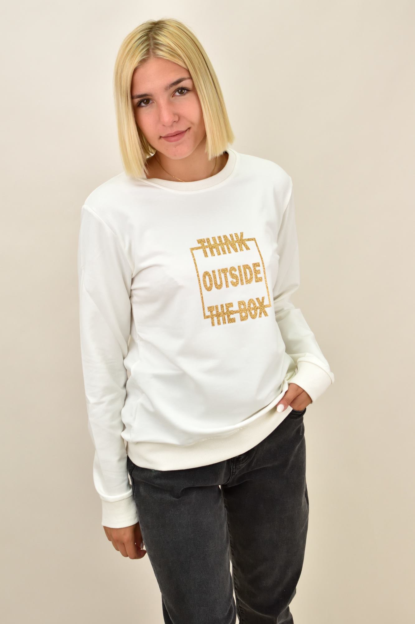 Μπλούζα φούτερ THINK OUTSIDE THE BOX Λευκό 17515