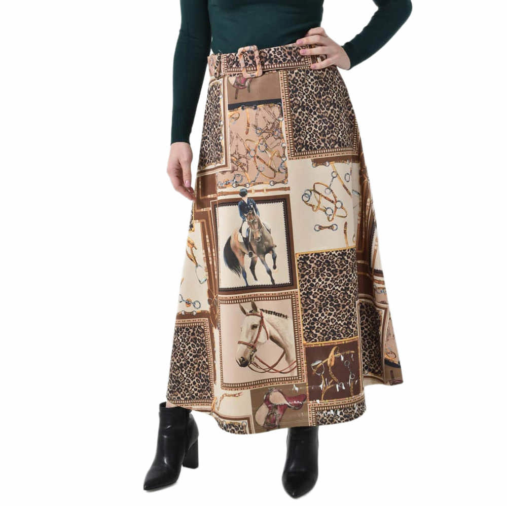 Potre OR Ψηλόμεση Midi Φούστα Εβαζέ με Ασορτί Ζώνη Εκρού 27258