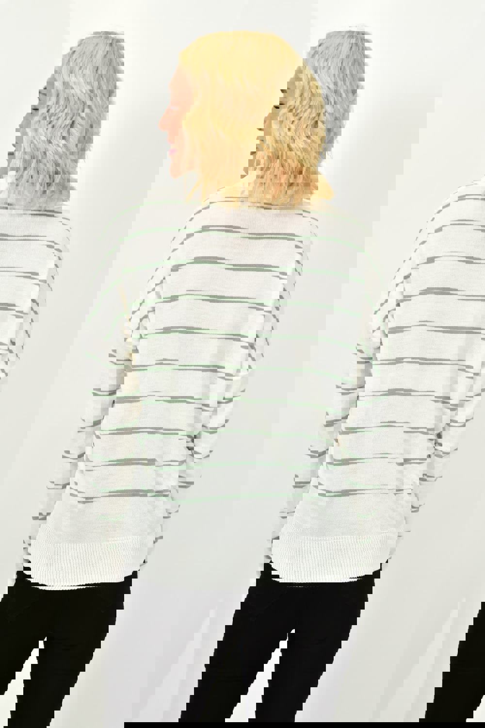 Πλεκτή ριγέ μπλούζα πόλο Φυστικί 23074 φωτογραφία