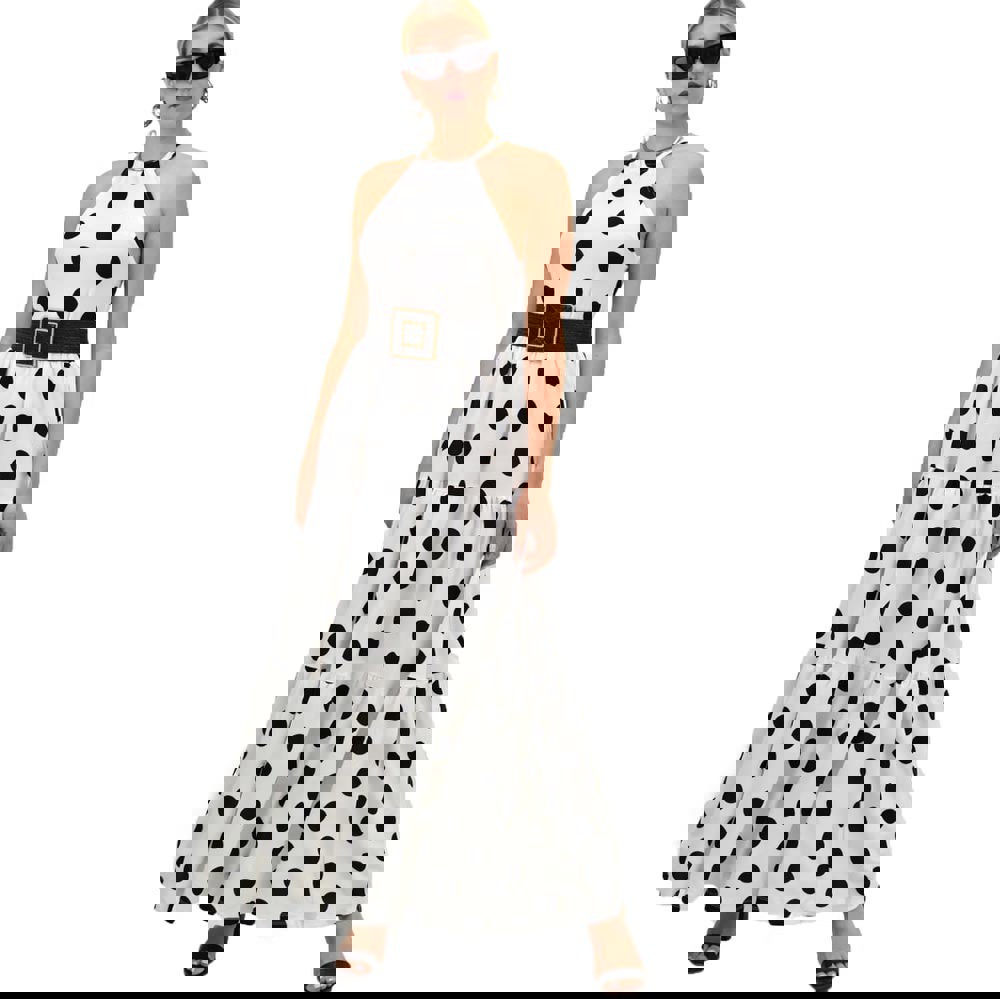 Mάξι φόρεμα πουά Λευκό 11923