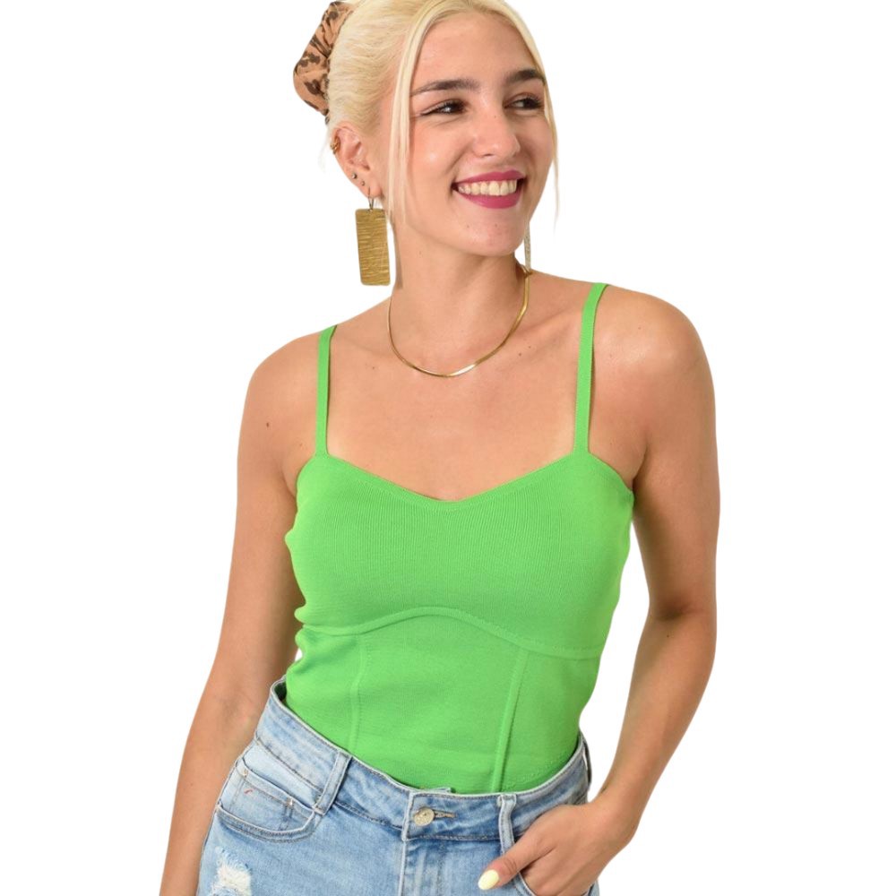 Crop top πλεκτό με λεπτές τιράντες Πράσινο 25188