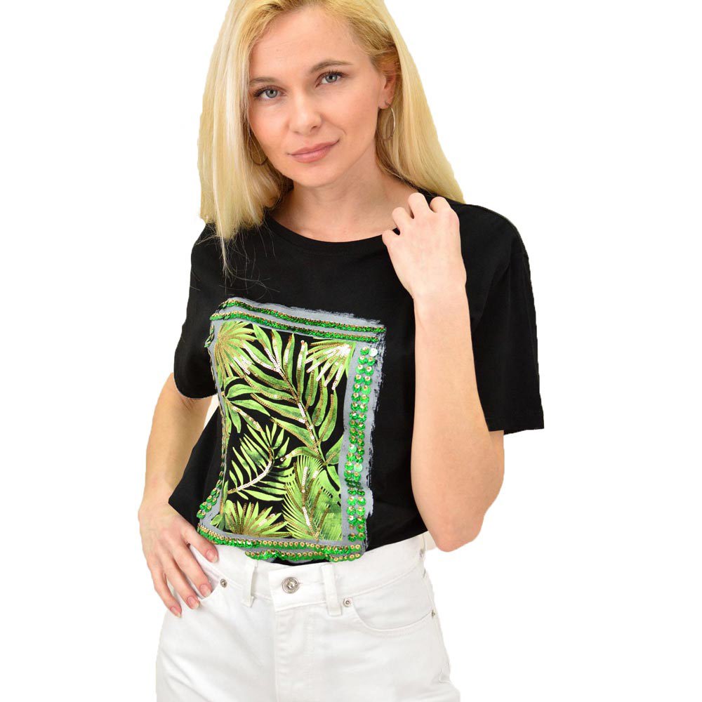 Γυναικείο T-shirt με τύπωμα και παγέτα Μαύρο 14728