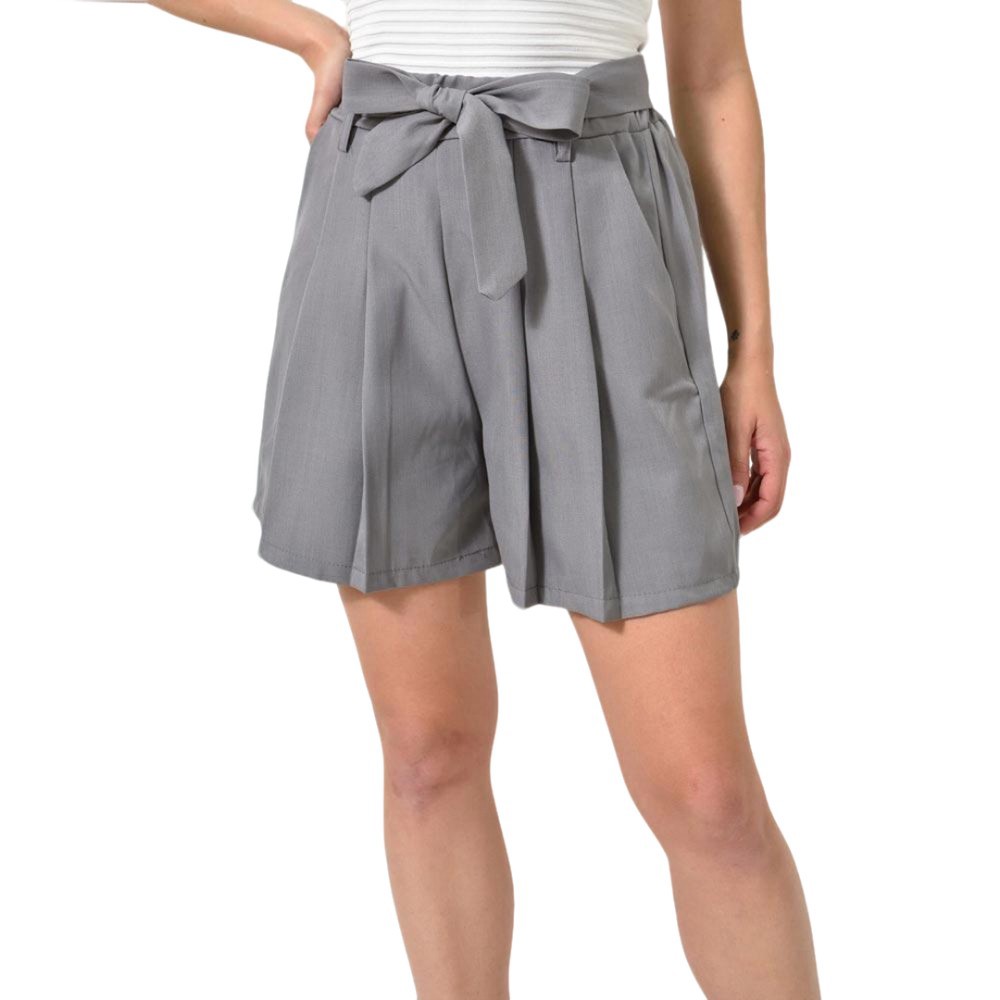 Σορτς με ζώνη και πιέτες Γκρι 24693