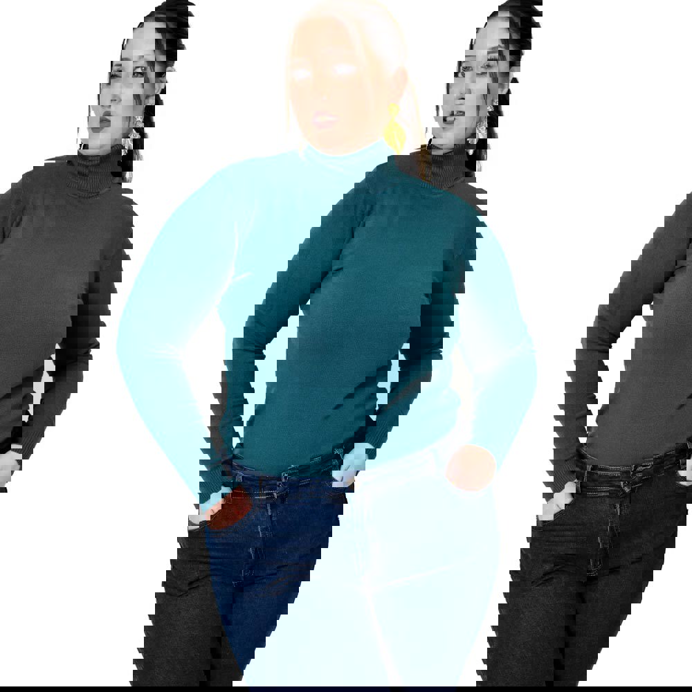 Πλεκτή μπλούζα με ζιβάγκο για μεγάλα μεγέθη Πετρόλ 22947