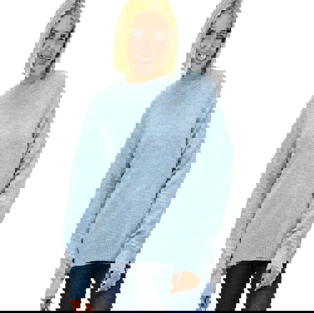 Πλεκτό πουλόβερ oversized Γαλάζιο 17942