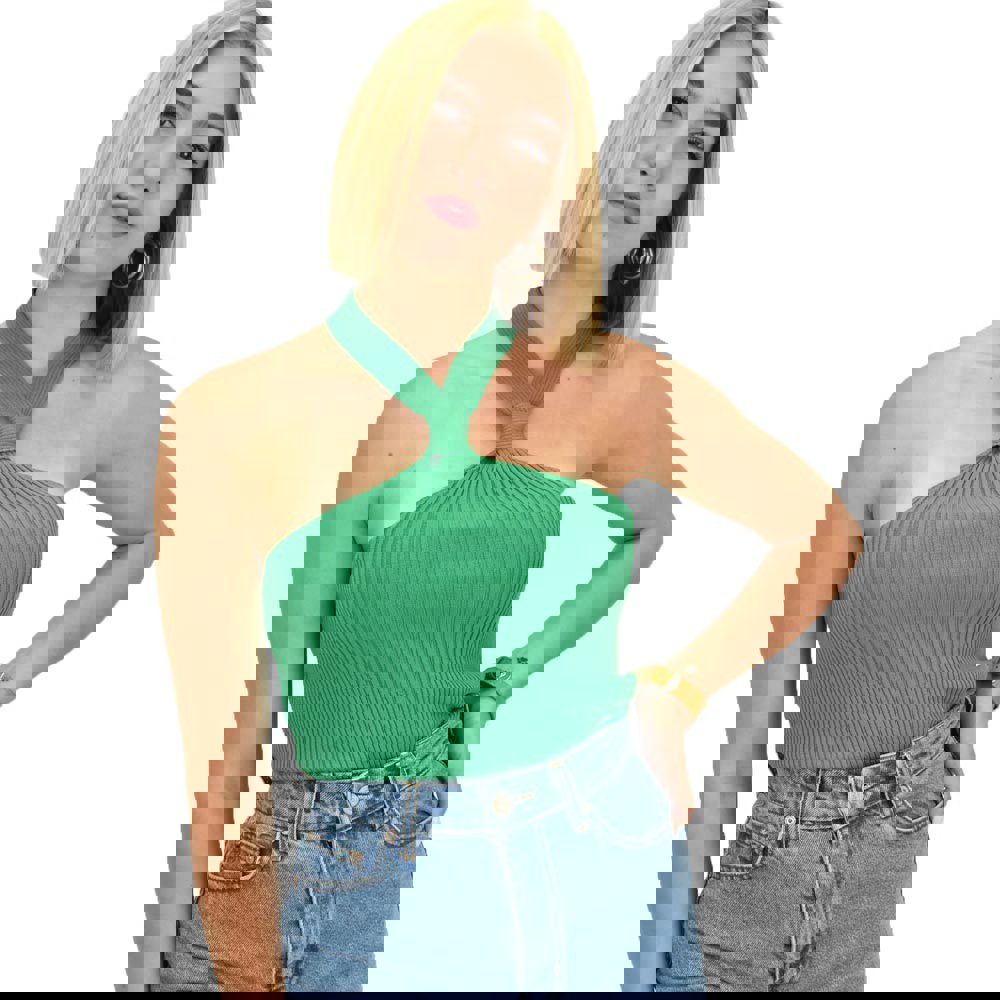 Γυναικείο τοπ ριπ με κόμπο στο λαιμό Πράσινο 20955