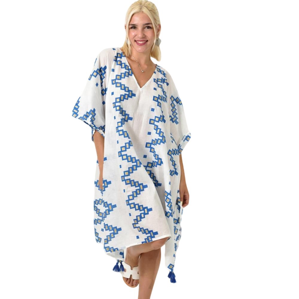 Καφτάνι γεωμετρικά Σχέδια Μπλε Ρουά 25314