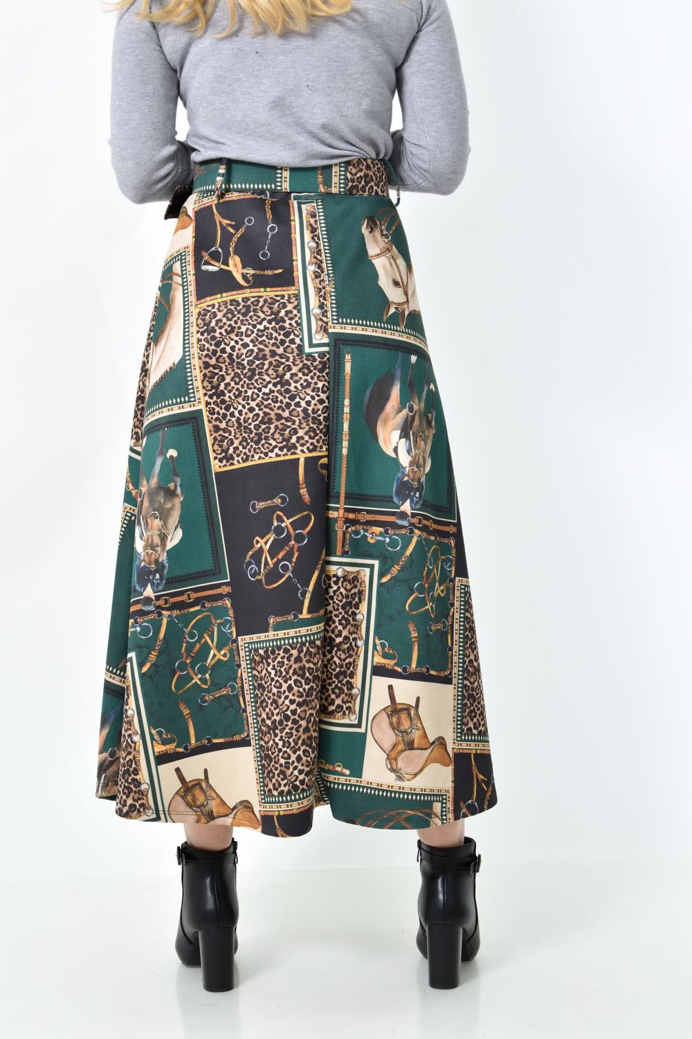 Ψηλόμεση Midi Φούστα Εβαζέ με Ασορτί Ζώνη Λαδί 27255 φωτογραφία