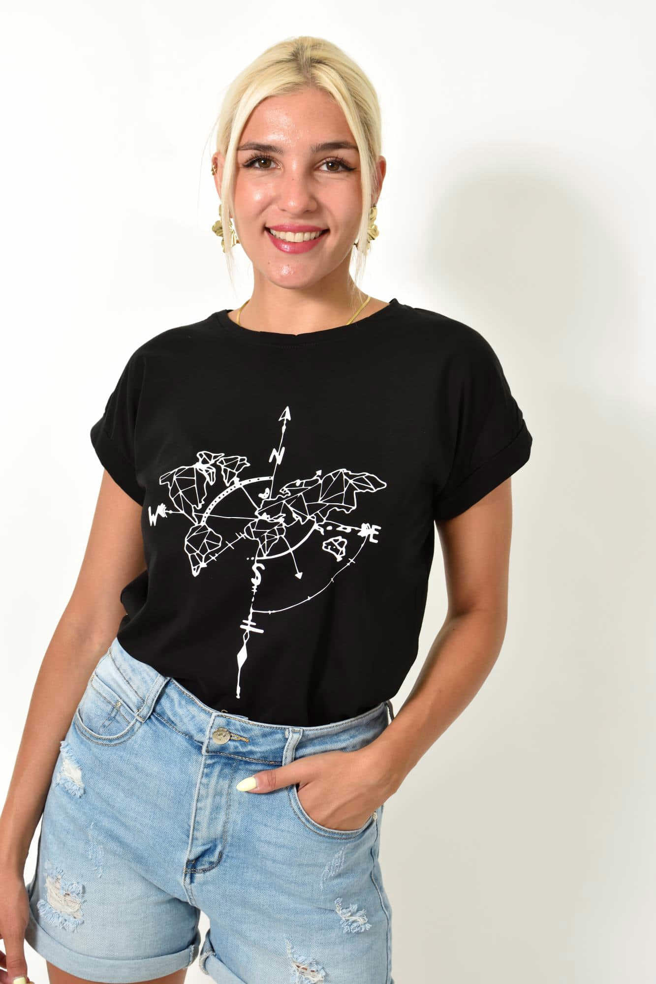 T-shirt με τύπωμα Μαύρο 25526