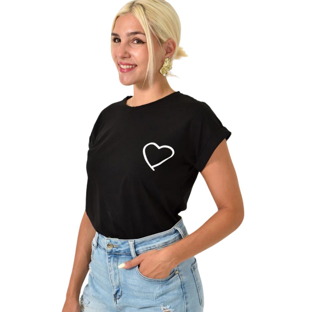 T-shirt με τύπωμα καρδια Μαύρο 25593