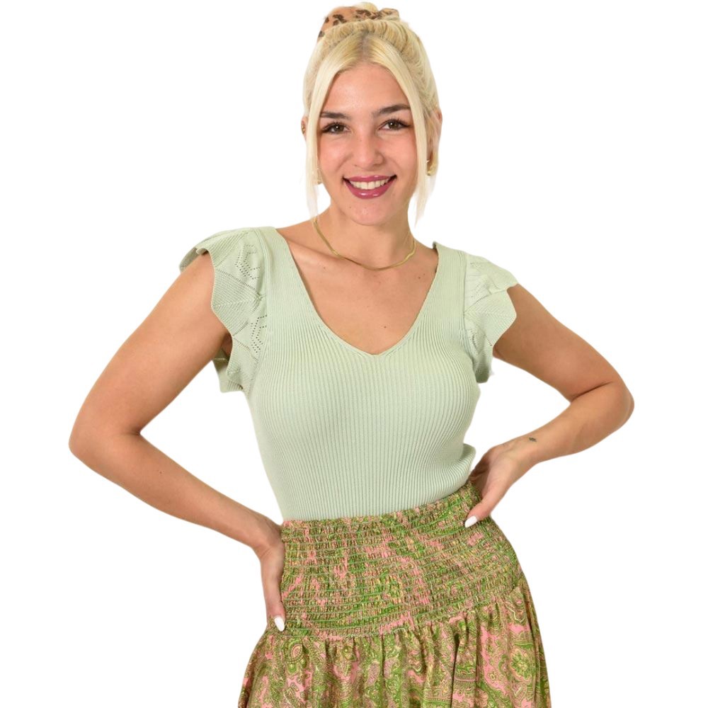 Γυναικείο τοπ με σχέδιο στο μανίκι Φυστικί 24982