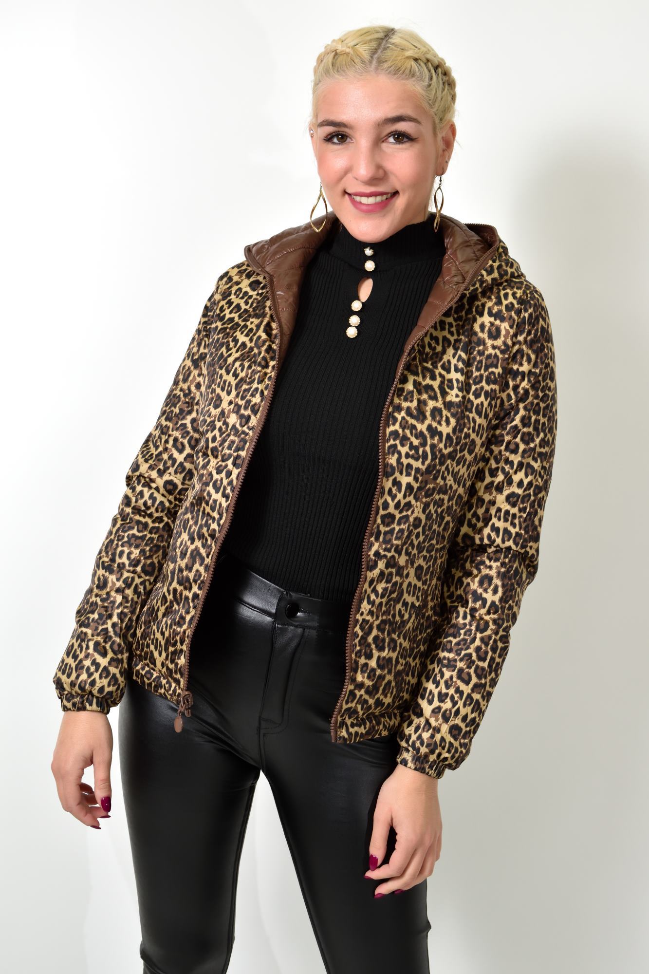 Γυναικείο καπιτονέ ντουμπλφας animal print Καφέ 22466