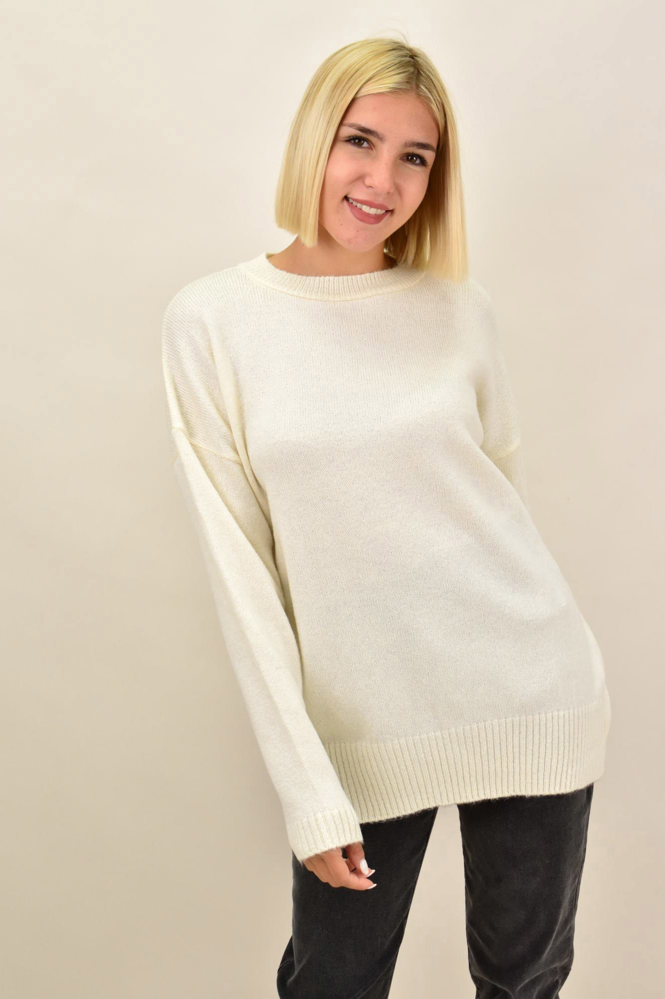 Πουλόβερ oversized με πλέξη soft Εκρού 17782