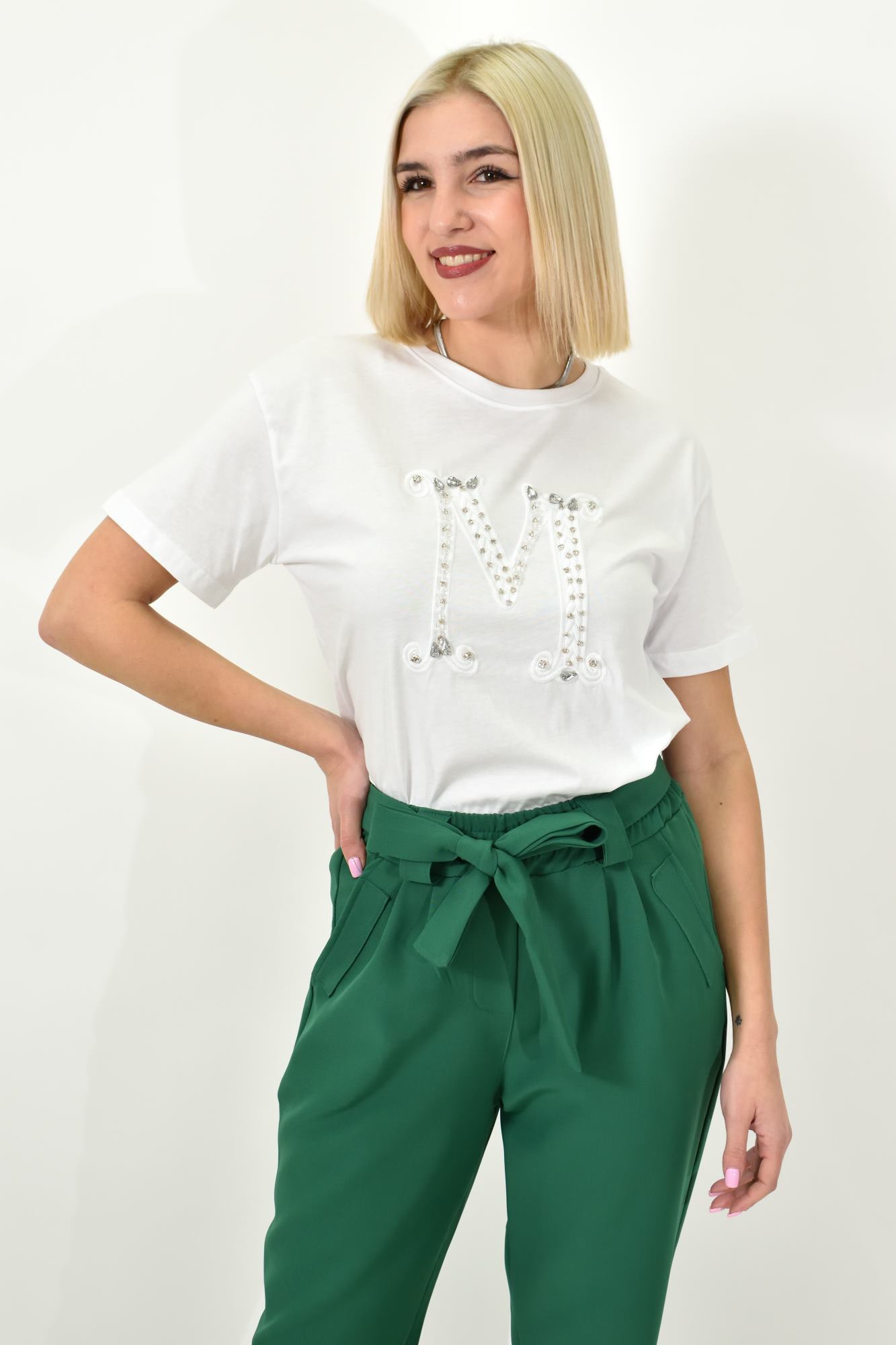 Γυναικείο T-shirt με στρας Μ Λευκό 23181