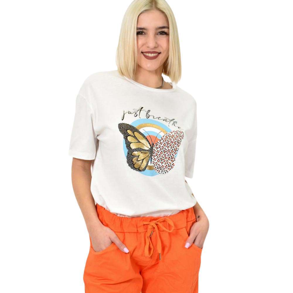 Γυναικείο T-shirt με σχέδιο Just breath Λευκό 23175