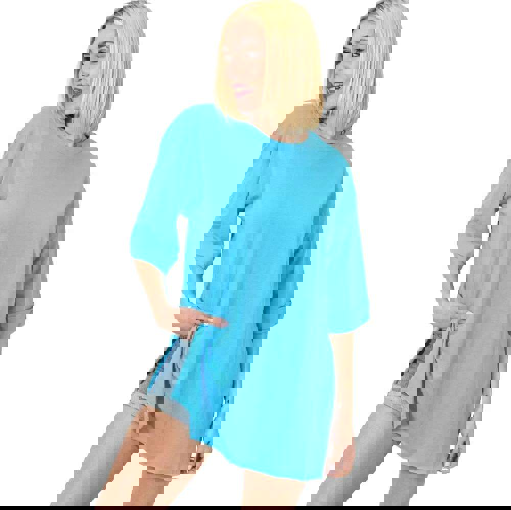 Μπλούζα μονόχρωμη με ανοίγματα Γαλάζιο 23560