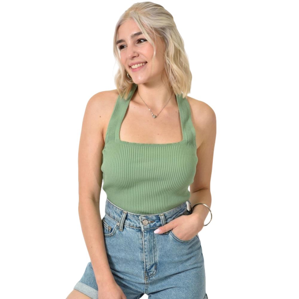 Τοπάκι ριπ με λαιμόκοψη Halter Πράσινο 24260