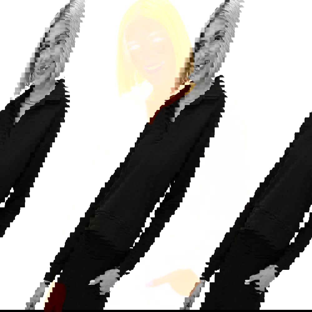 Γυναικείο κοντό φούτερ με γιακά Μαύρο 21795