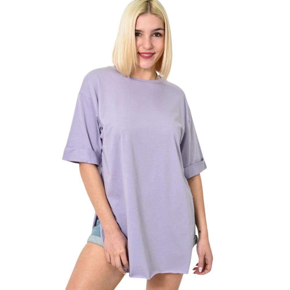 Τ-shirt μονόχρωμο oversized Λιλά 23565
