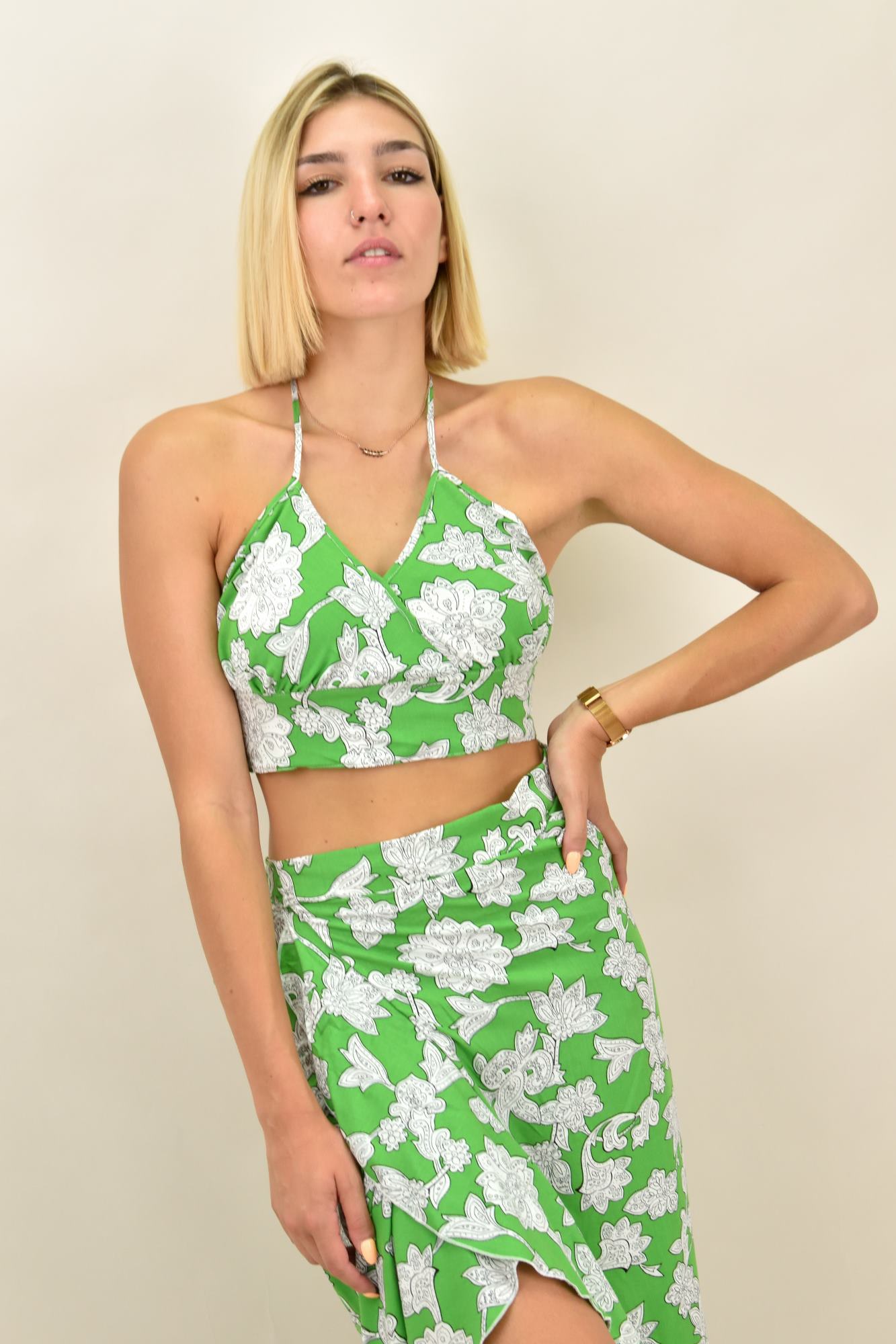Γυναικείο crop top κρουαζέ Πράσινο 16807