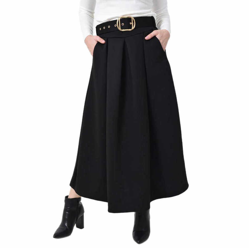 Ψηλόμεση Midi Φούστα με Πιέτες & Ζώνη Μαύρο 27273