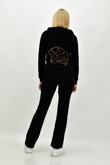 Γυναικείο Βελουτέ σετ φόρμας - Ζακέτα με στρας & παντελόνι - Μαύρο