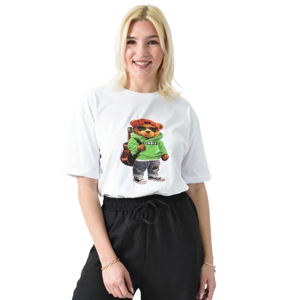 Γυναικείο T-shirt με σχέδιο αρκούδι Λευκό 26415