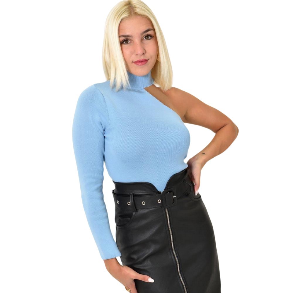 Πλεκτό τοπ με τσόκερ Γαλάζιο 25666