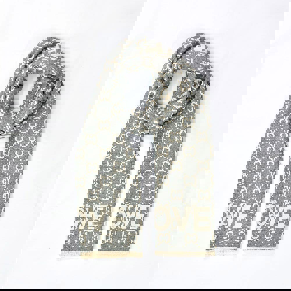 Κασκόλ με σχέδιο LOVE Γκρι Μπεζ 23009