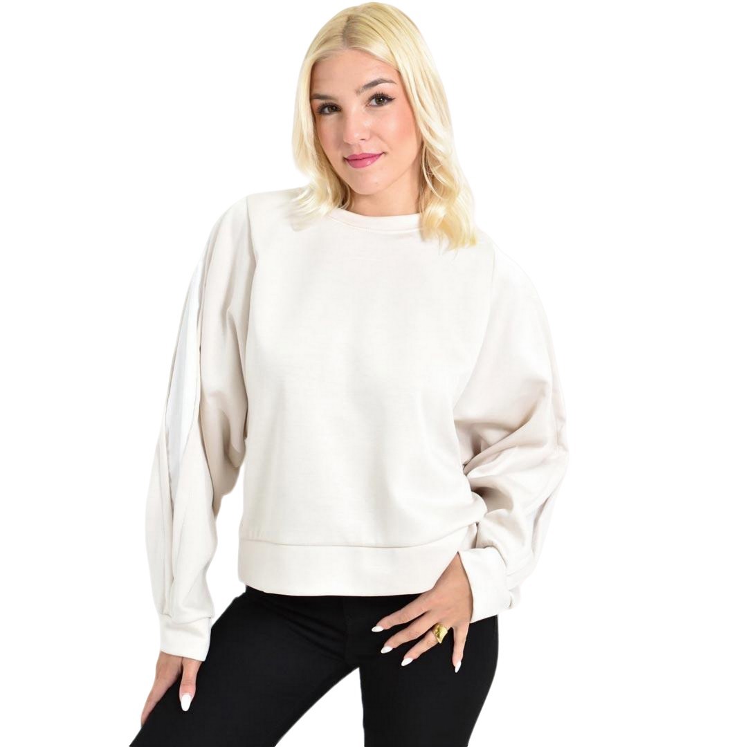 Oversized Φούτερ Μπλούζα με Φουσκωτά Μανίκια Μπεζ 27050