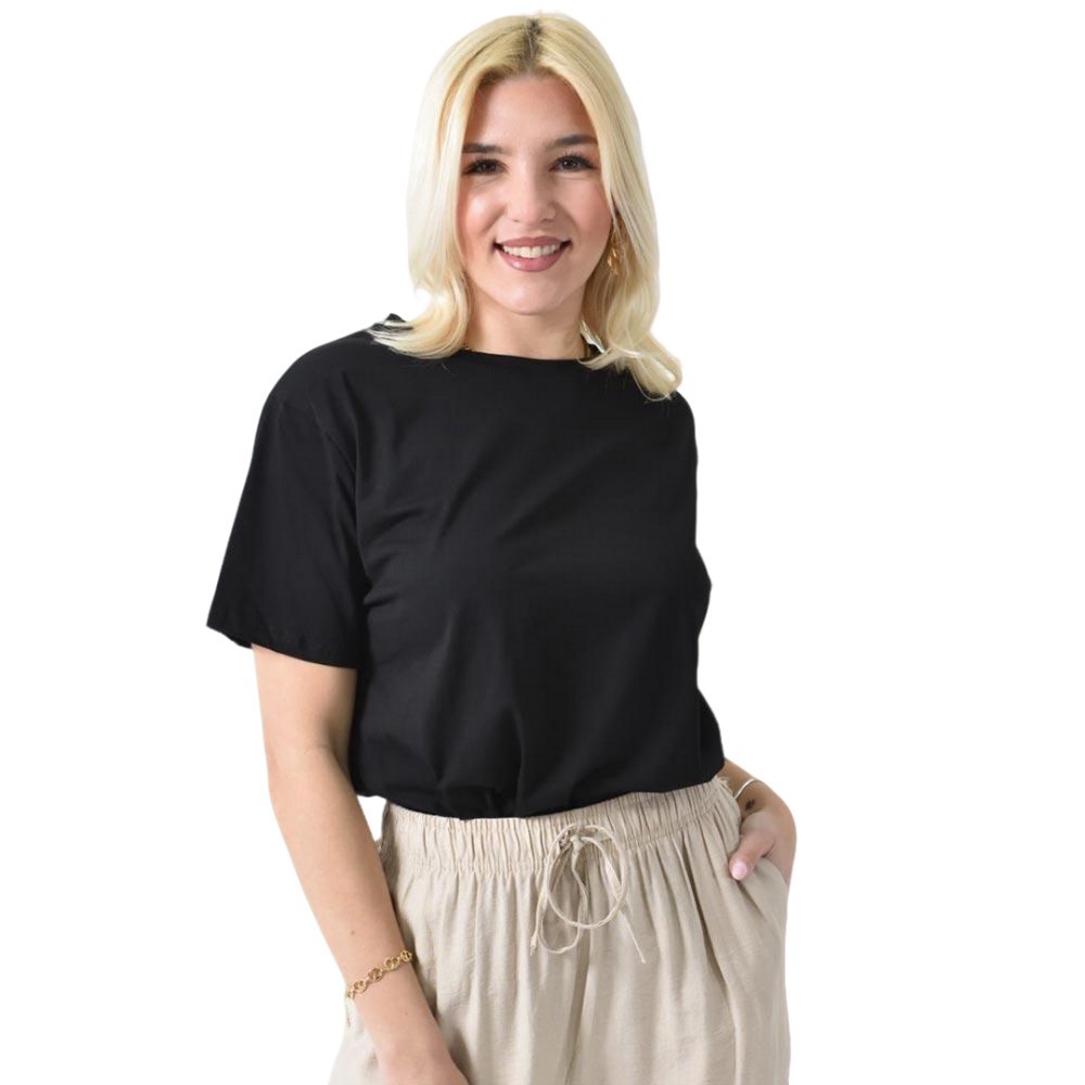 Μονόχρωμο T-shirt με στρόγγυλη λαιμόκοψη Μαύρο 26410