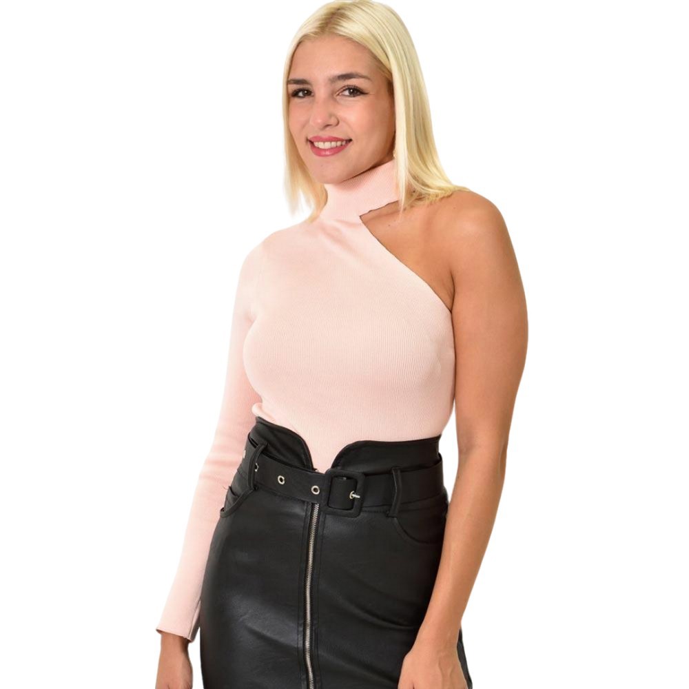 Πλεκτό τοπ με τσόκερ Απαλό Ροζ 25668