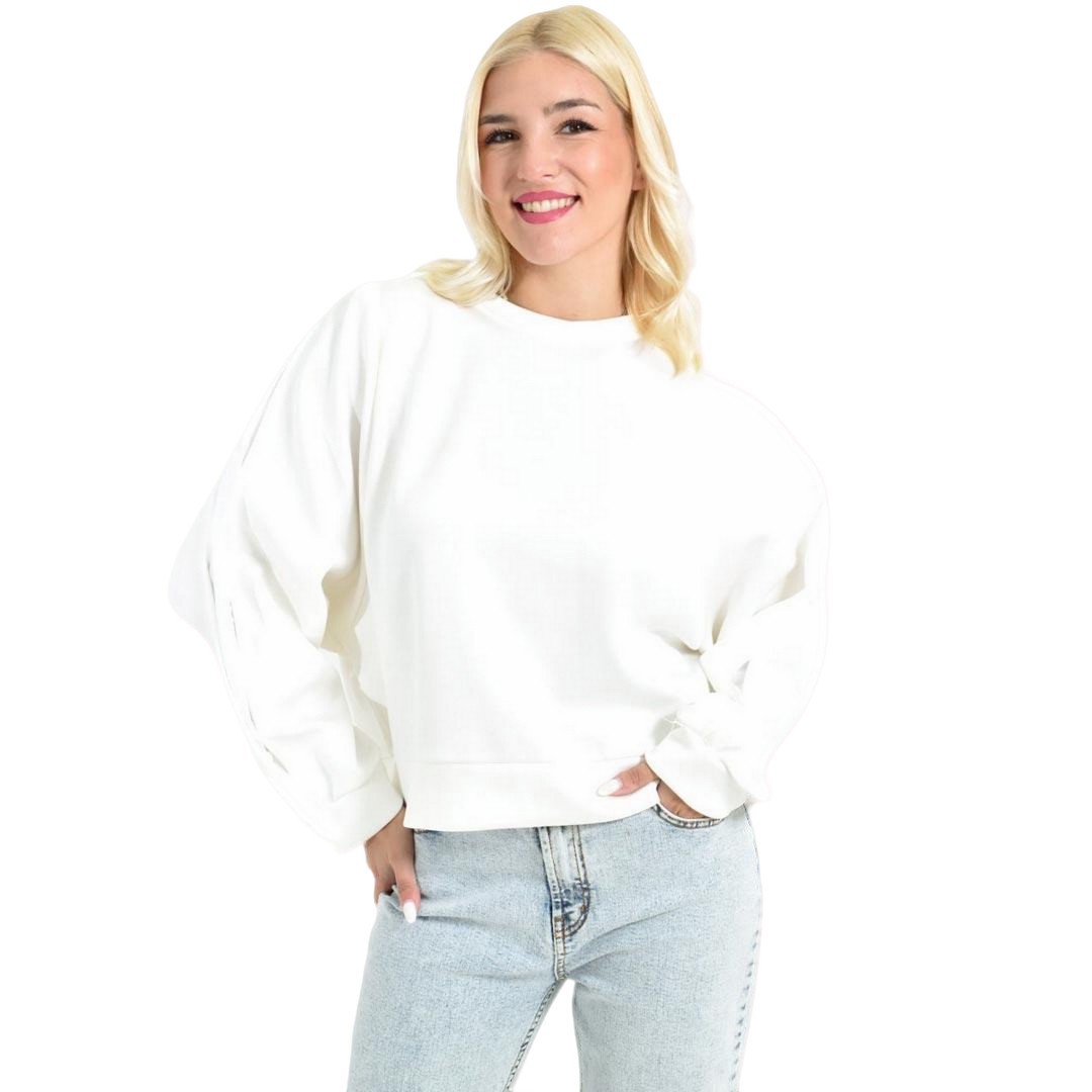 Oversized Φούτερ Μπλούζα με Φουσκωτά Μανίκια Εκρού 27049