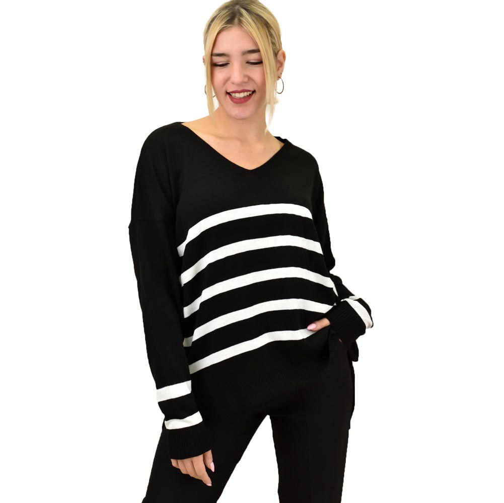 Πλεκτή μπλούζα ριγέ oversized Μαύρο 18484