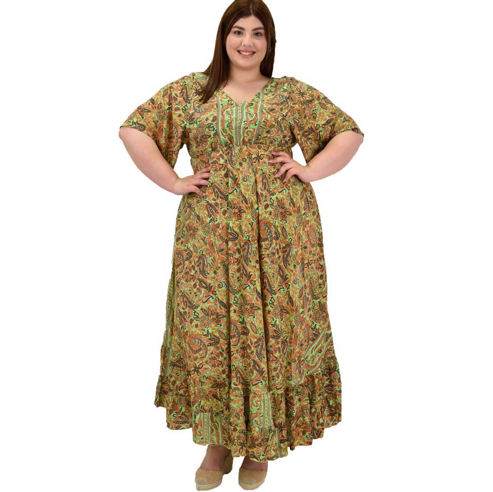 Γυναικείο μεταξωτό boho φόρεμα oversized Λαχανί 20085