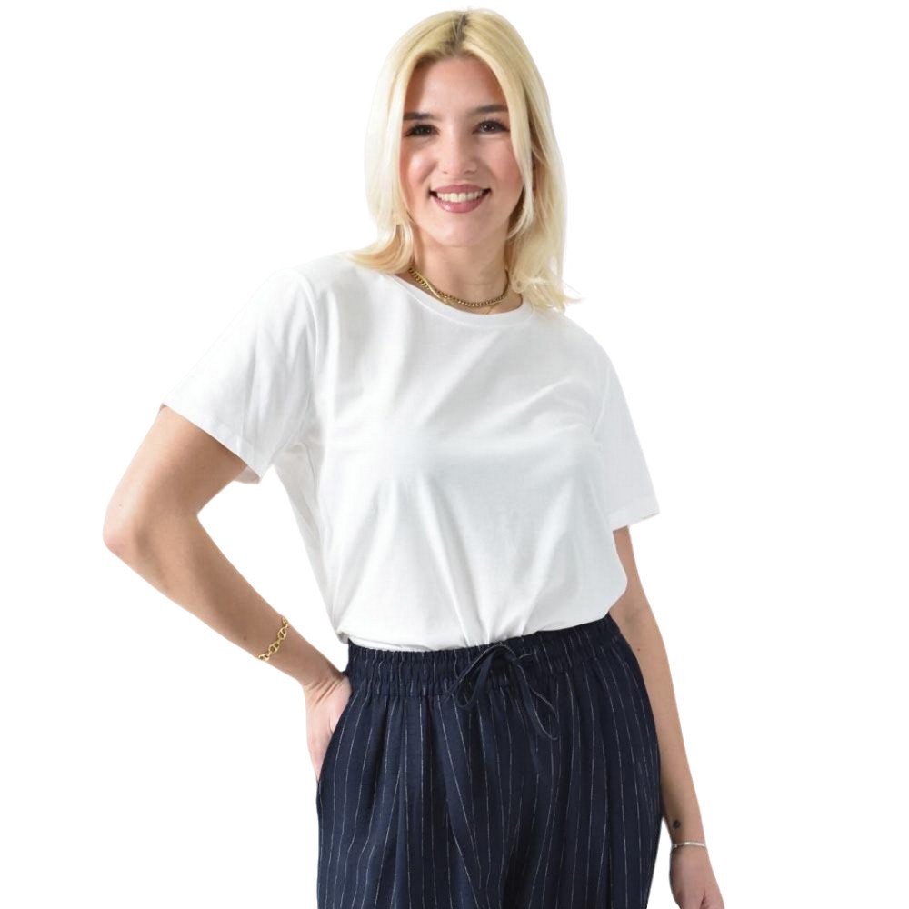 Μονόχρωμο T-shirt με στρόγγυλη λαιμόκοψη Λευκό 26409