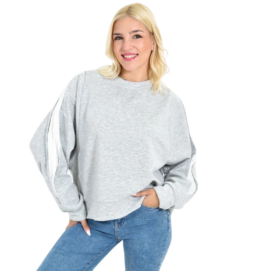Oversized Φούτερ Μπλούζα με Φουσκωτά Μανίκια Γκρι 27051