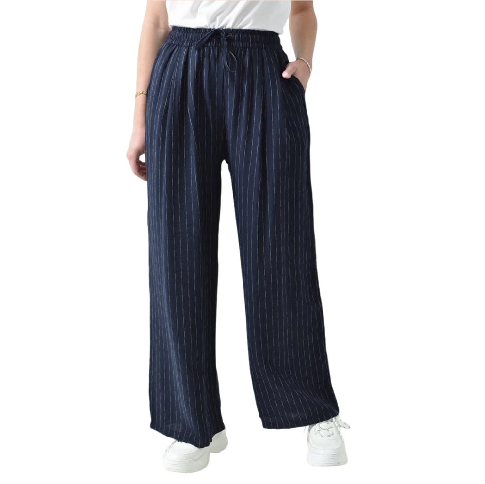 Παντελόνι ψηλόμεσο ριγέ με δέσιμο Μπλε Σκούρο 26320