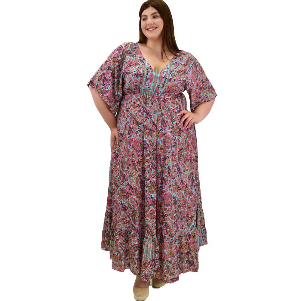 Γυναικείο μεταξωτό boho φόρεμα oversized Μπλε 20083